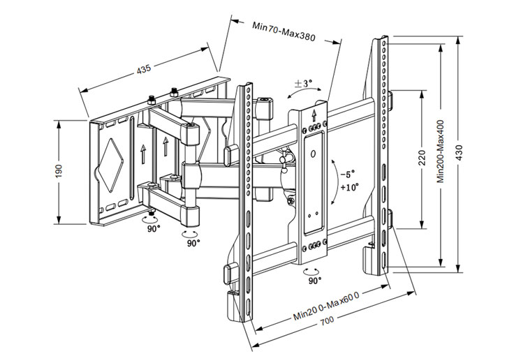 TV Wall Mount Full Motion Low Profile